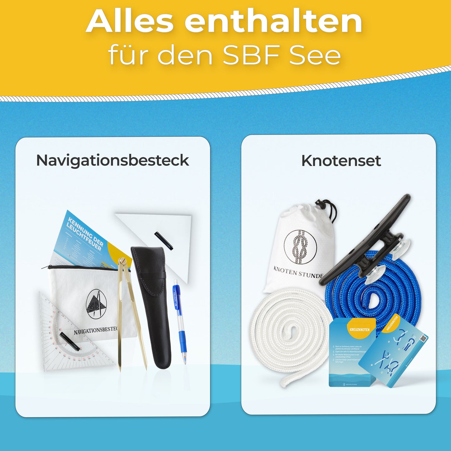 Kapitäns-Komplettset - Ideal ausgestattet für den SBF mit dem Navigationsbesteck und Knoten Übungsset