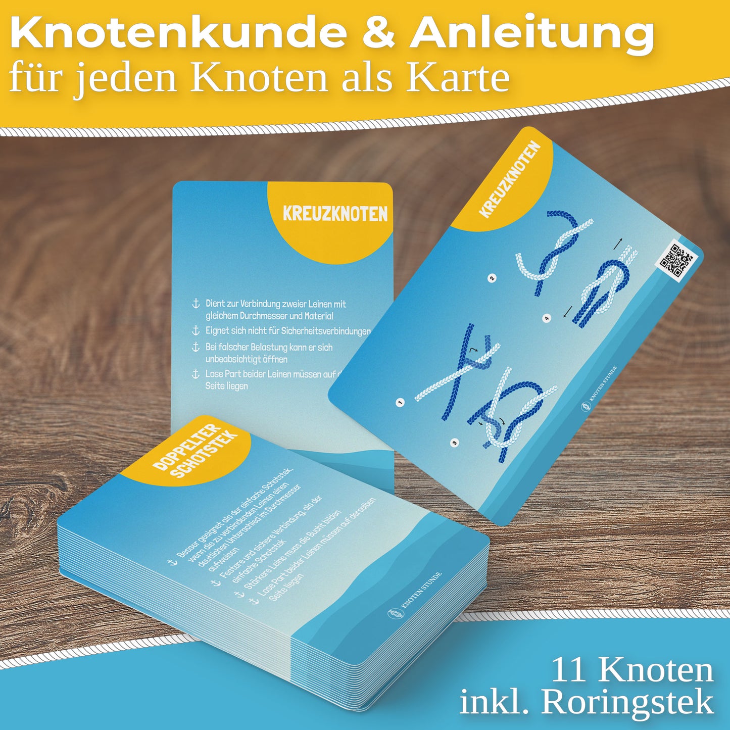 Knoten Stunde - Knoten Übungsset für den SBF See und Binnen I 11 Knoten inklusive Roringstek